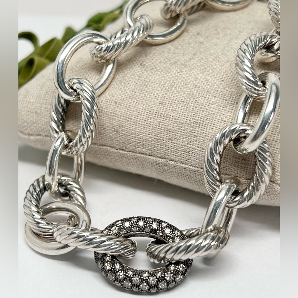 David Yurman Extra Large Oval Link Midnight Melange Diamond Necklace .925